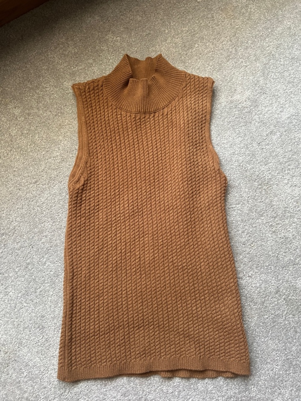 Elie Tahari Ribbed Sleeveless Turtleneck in Camel Brown